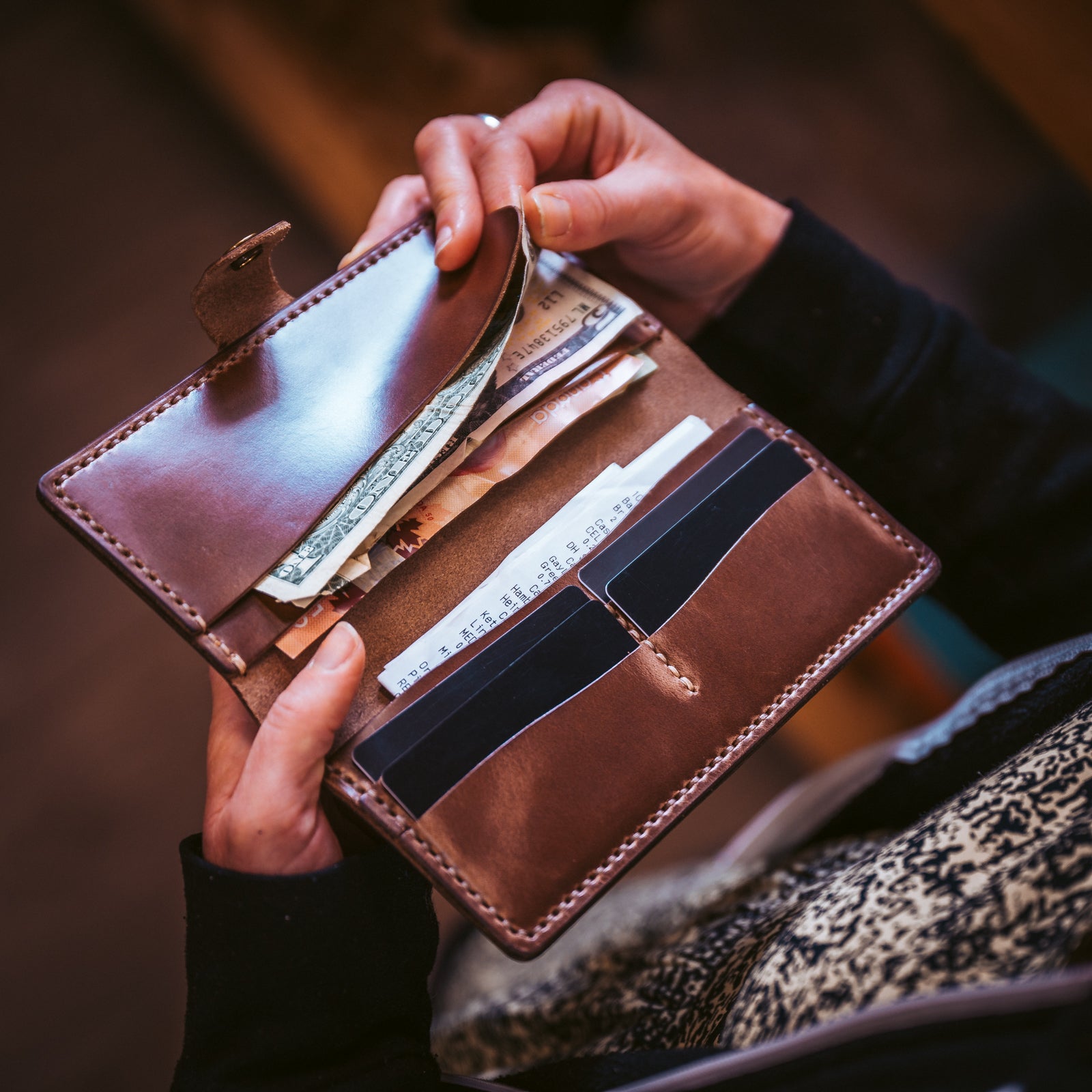 Inside a leather Checkbook Wallet