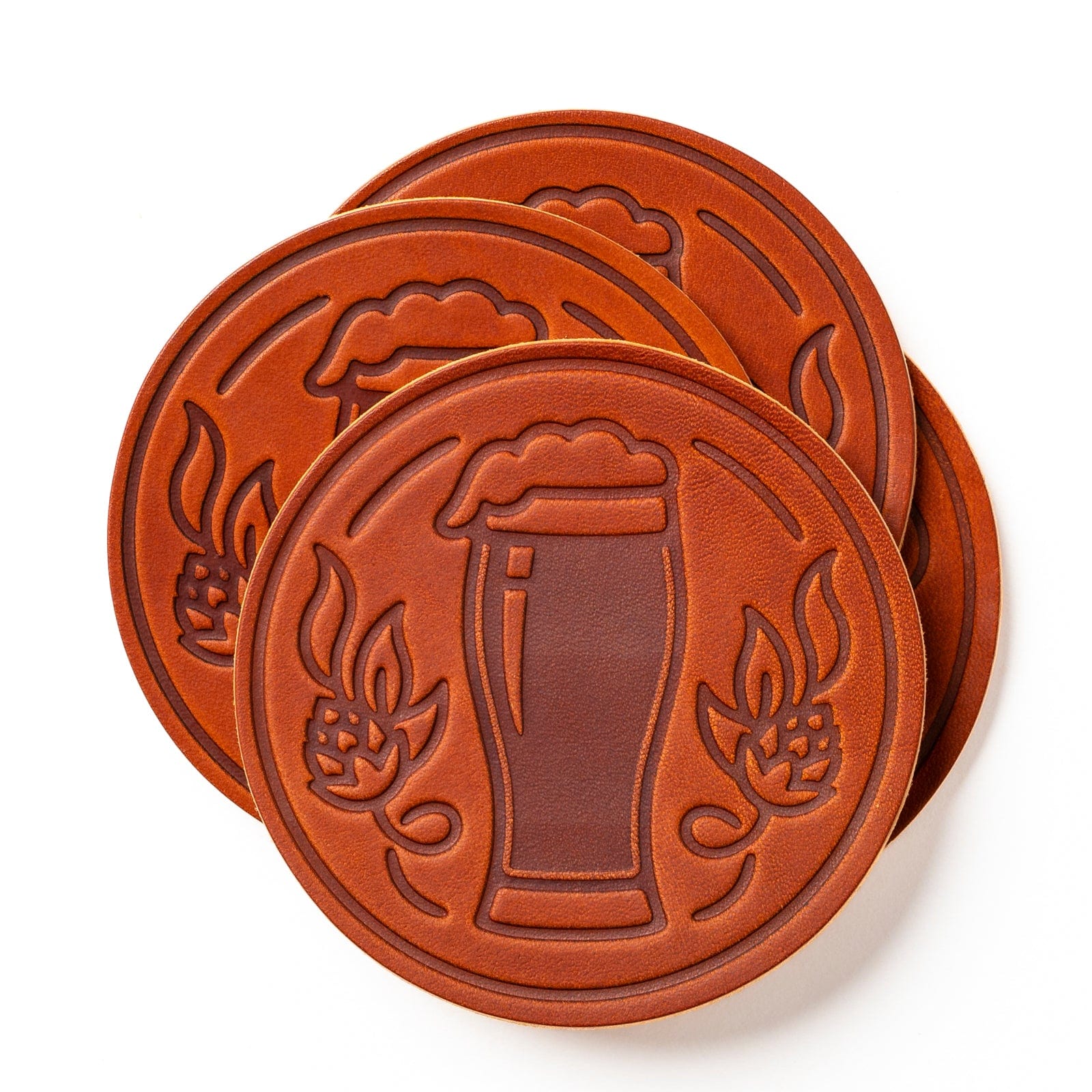 Beer Coasters - English Tan - 4 Pack Popov Leather