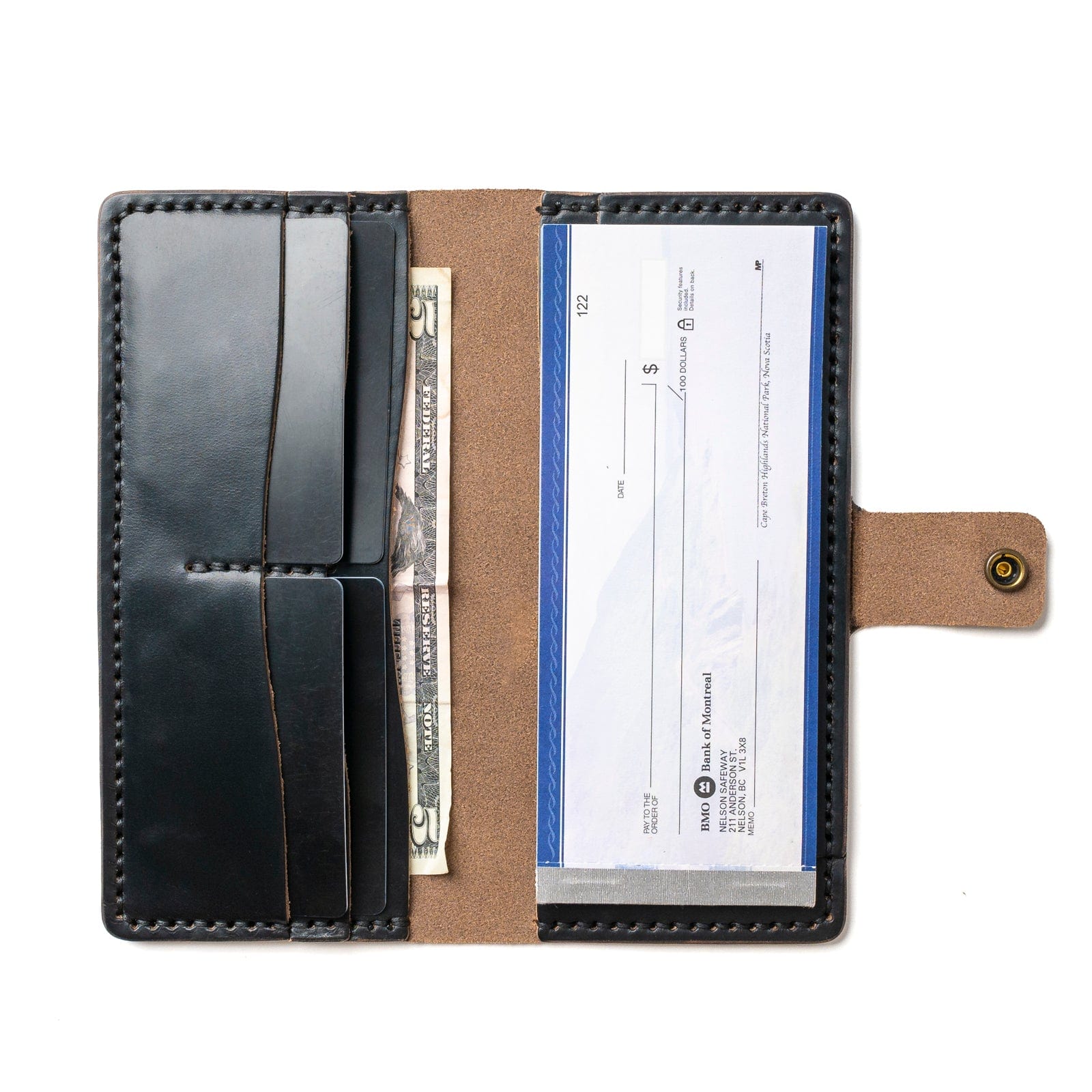 Leather Checkbook Wallet - Black Popov Leather
