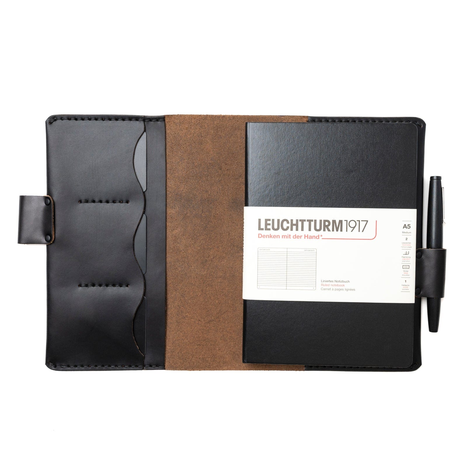 Leather Leuchtturm1917 A5 Notebook Cover - Black Popov Leather