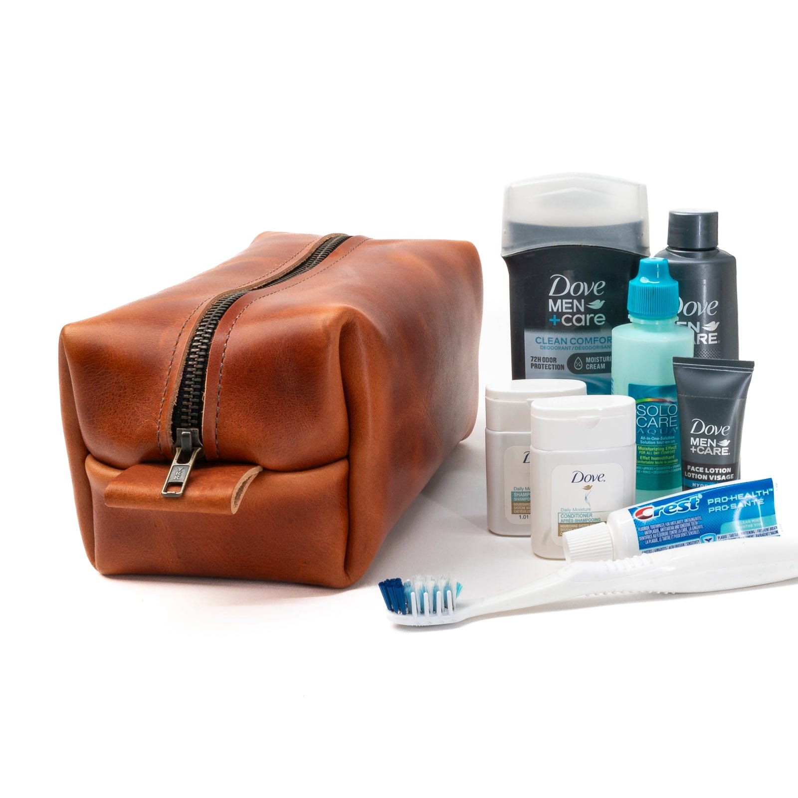 Leather Toiletry Bag - English Tan Popov Leather