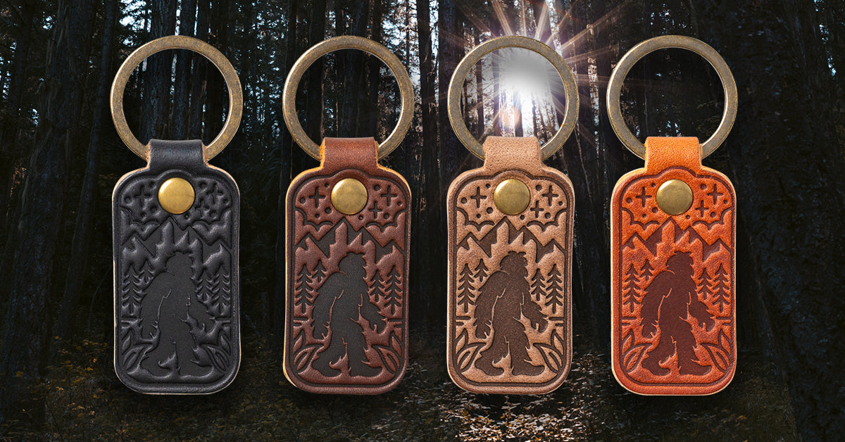 Popov Leather keychains in four different colors depicting the new Sasquatch design