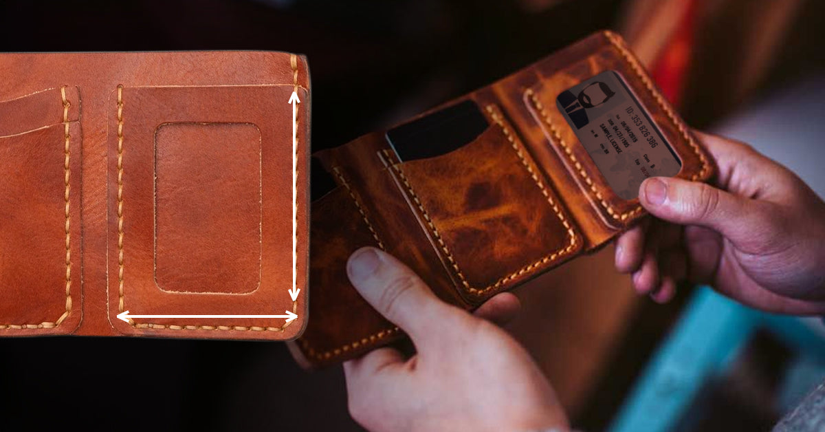 Two views of Popov Leather wallets showing photo slot