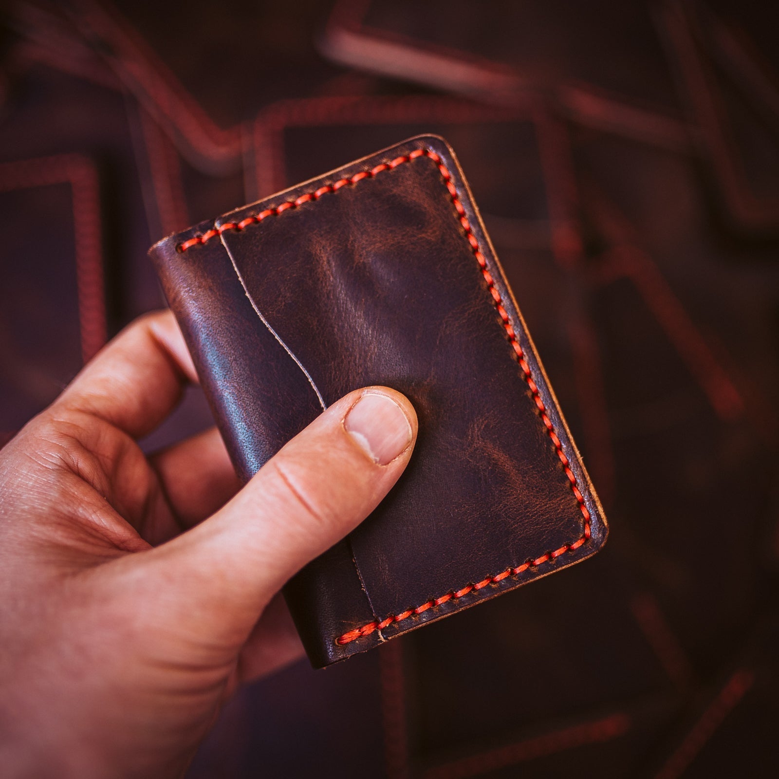 Holding a Leather Card Holder Wallet