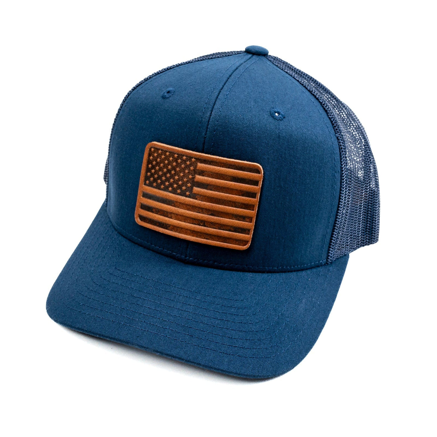 Trucker Hat US Flag | American Flag | Baseball Cap, Snapback Cap with Leather Patch | Popov Leather, Ocean