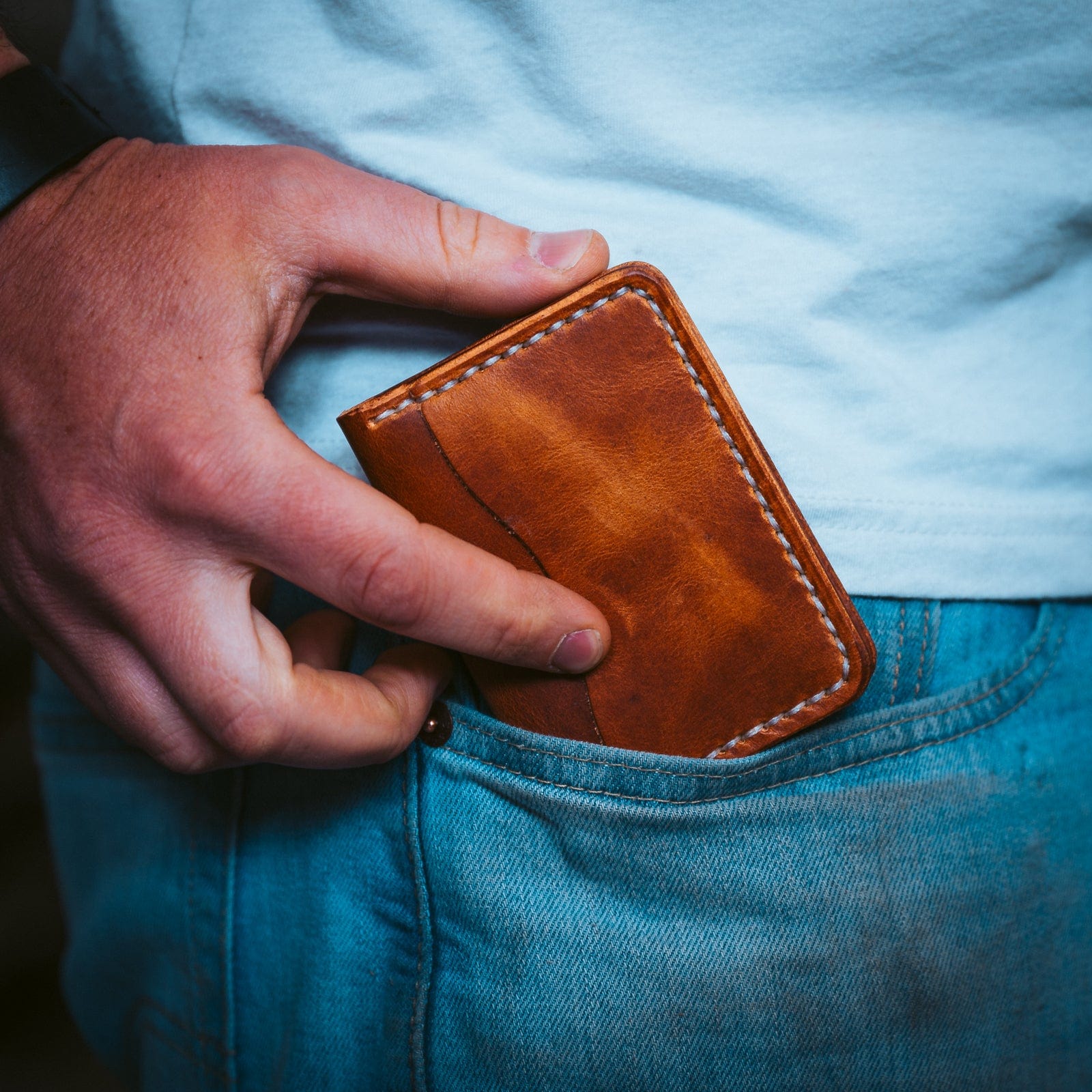 Leather 5 Card Wallet - English Tan Popov Leather