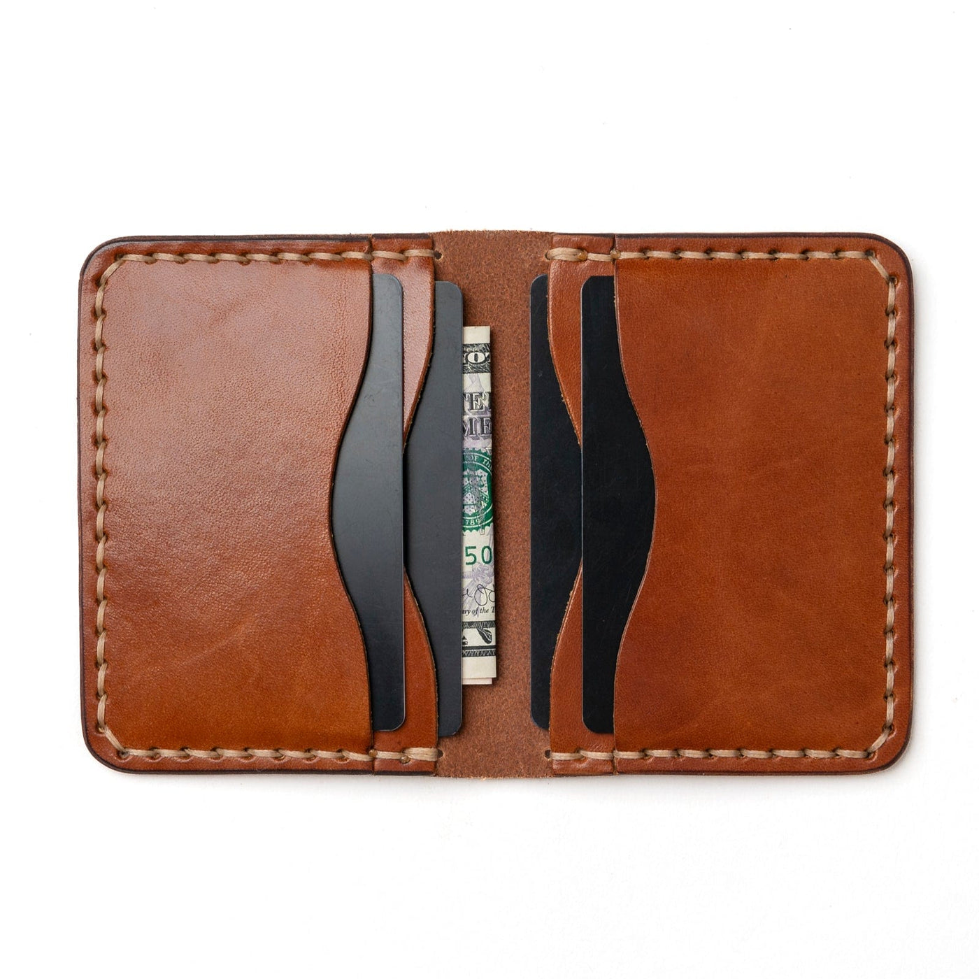 Leather 5 Card Wallet - Whiskey Popov Leather