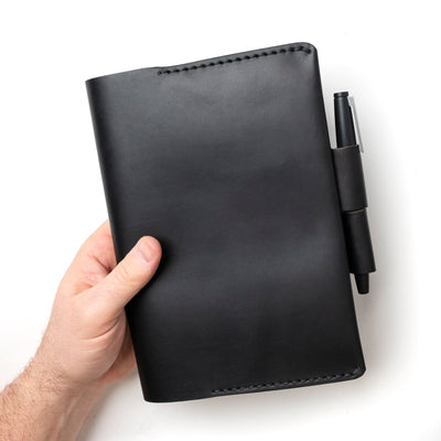 Leather A5 Notebook Cover - Black Popov Leather
