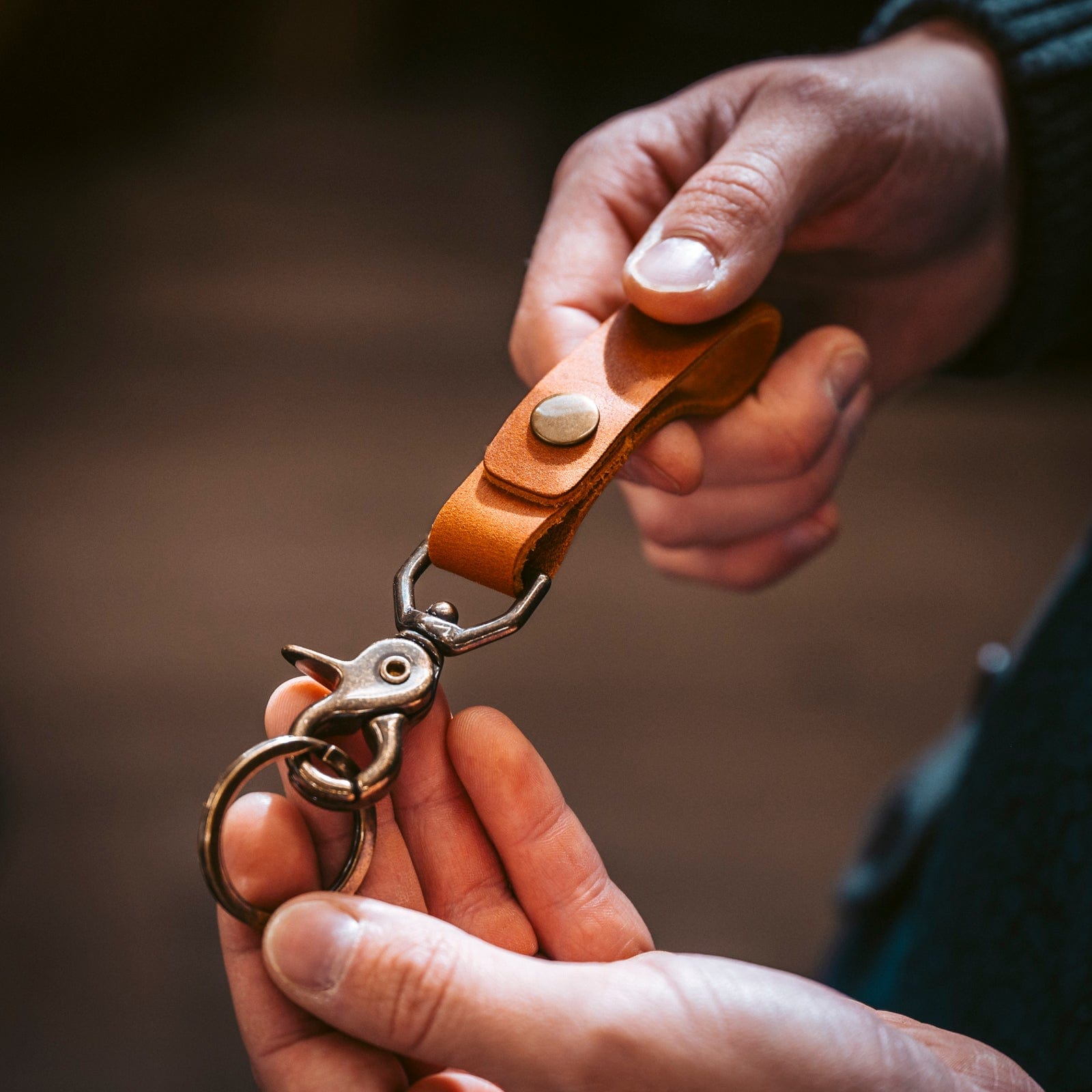 Leather Belt Loop Keychain - English Tan Popov Leather