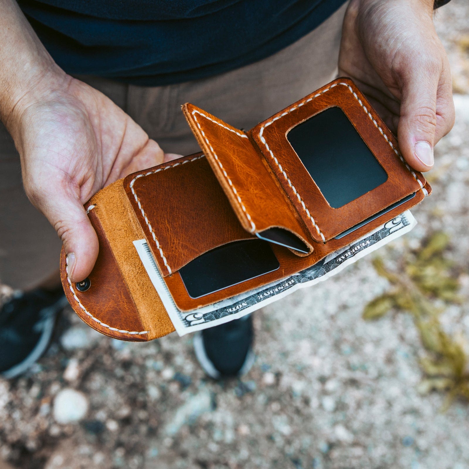 Leather Biker Wallet - English Tan Popov Leather