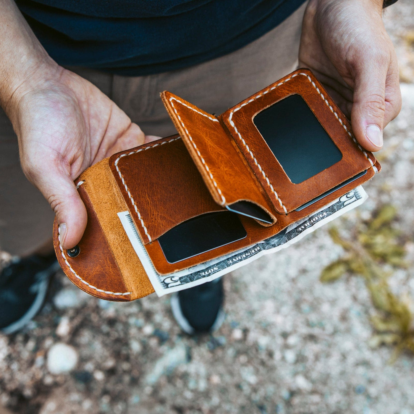 English Tan Leather Money Clip Wallet