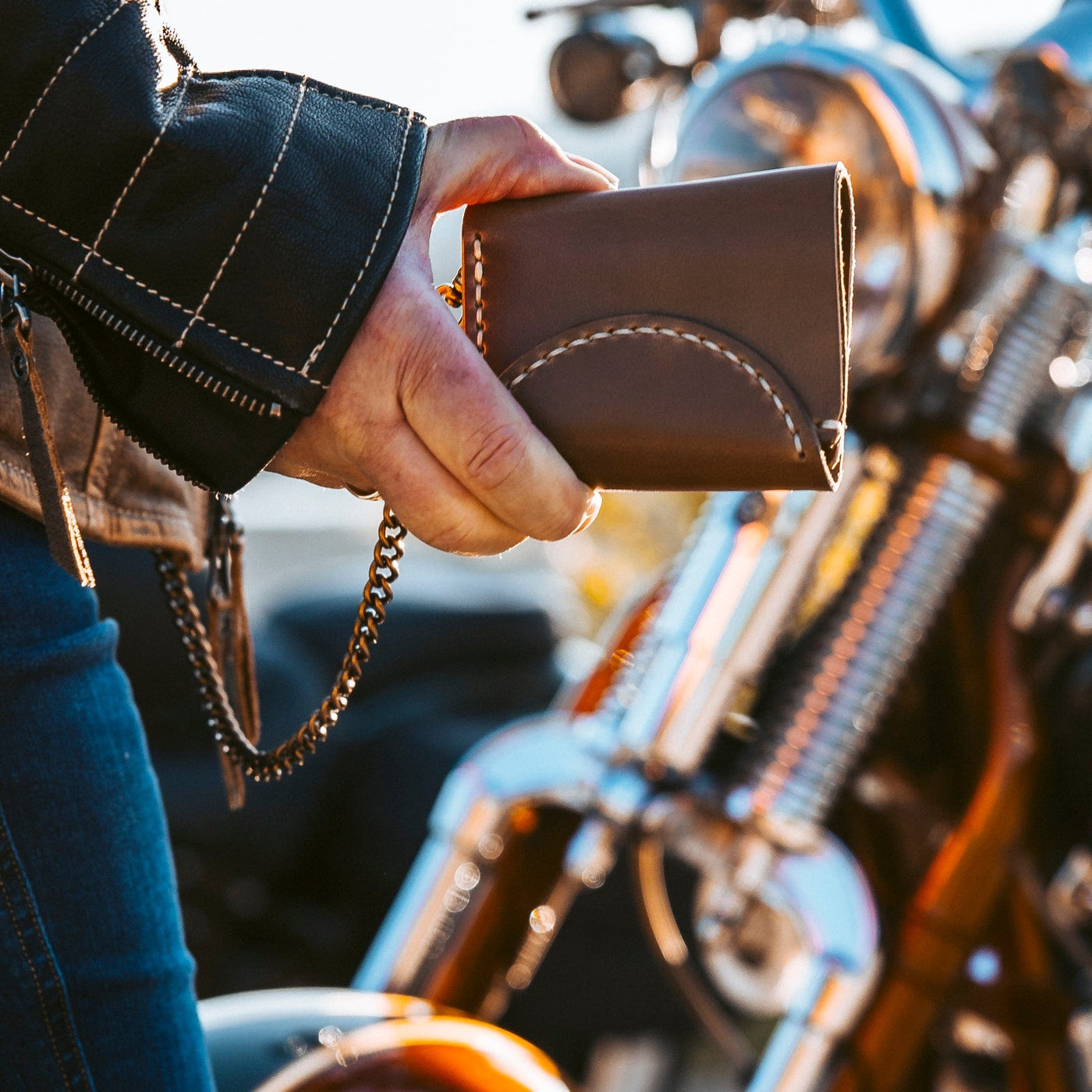 Leather Biker Wallet - Natural Popov Leather