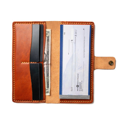 Leather Checkbook Wallet - English Tan Popov Leather