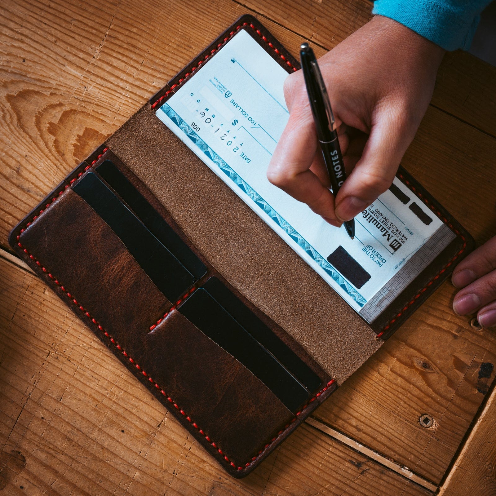 Leather Checkbook Wallet - Heritage Brown Popov Leather