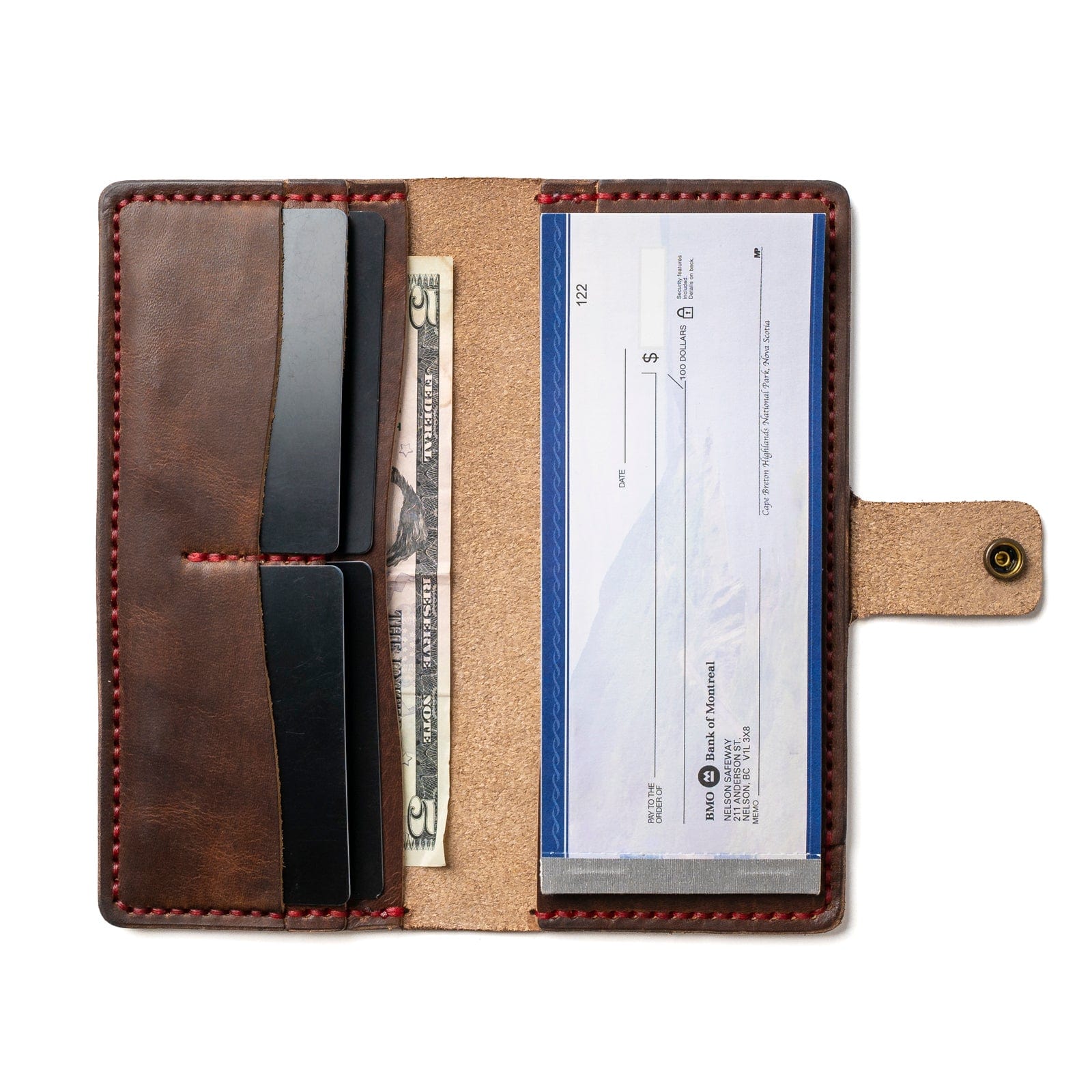 Leather Checkbook Wallet - Heritage Brown Popov Leather