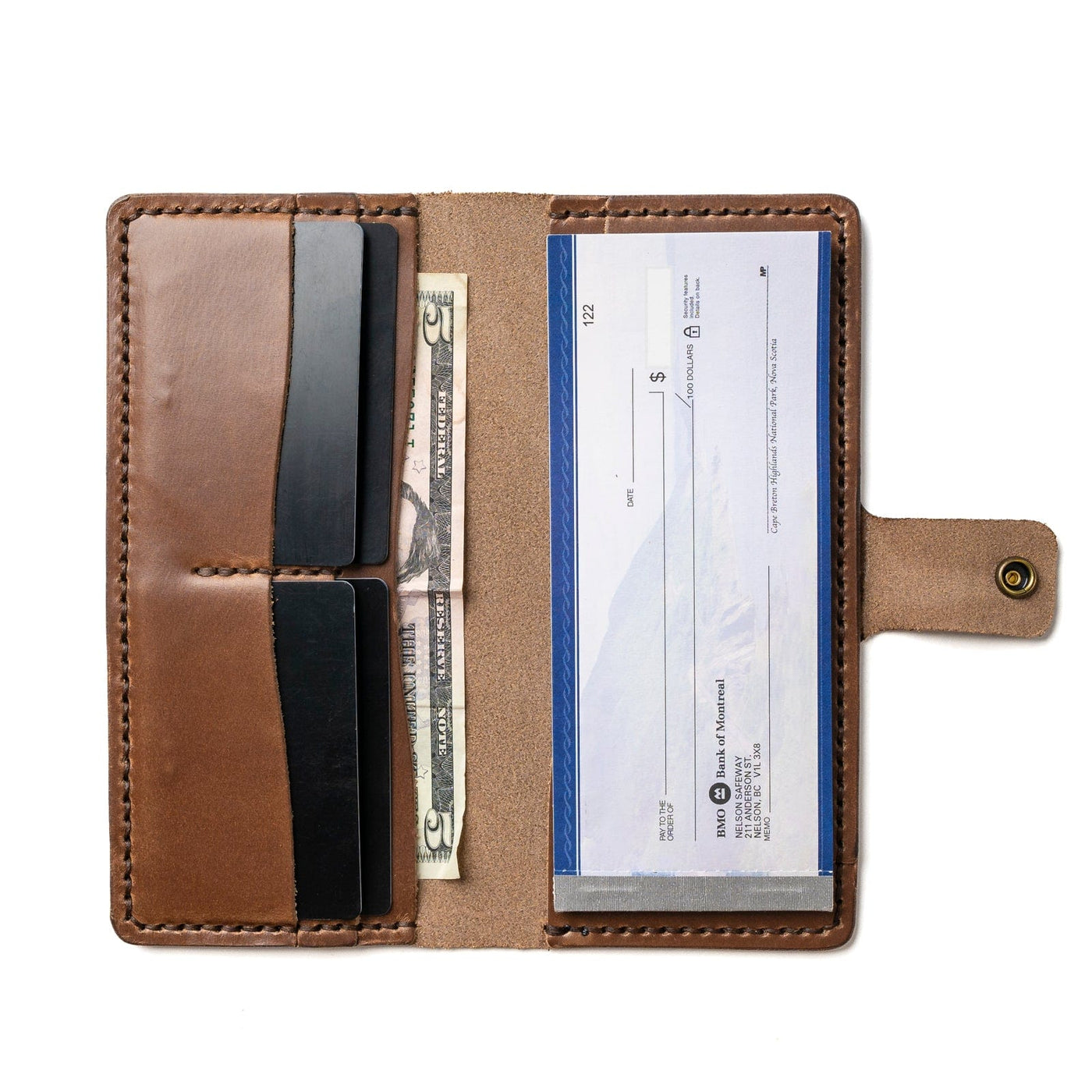 Leather Checkbook Wallet - Natural Popov Leather
