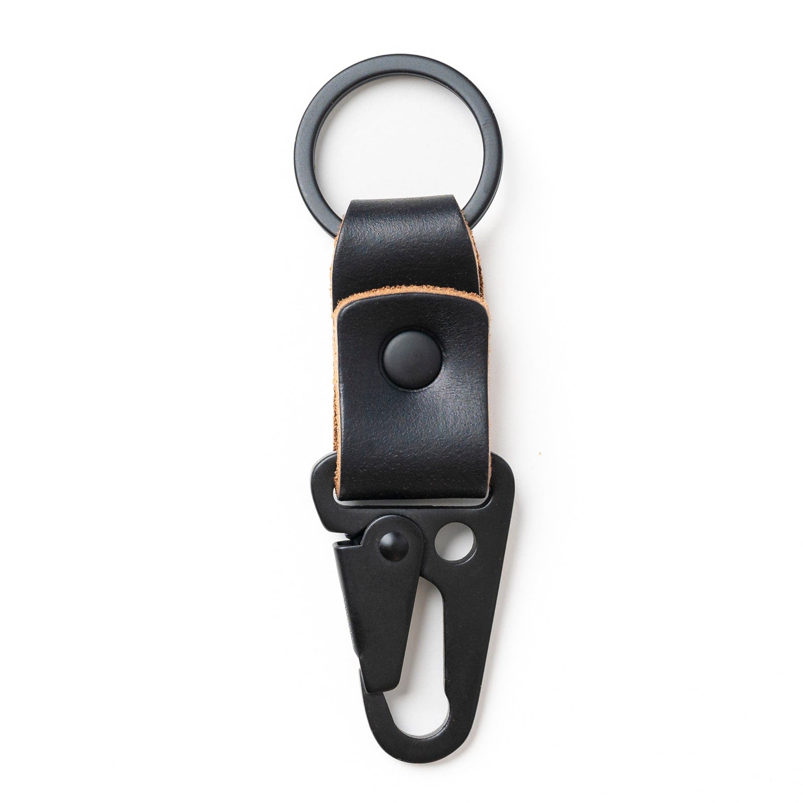 Leather Clip Keychain - Black, Matte Black