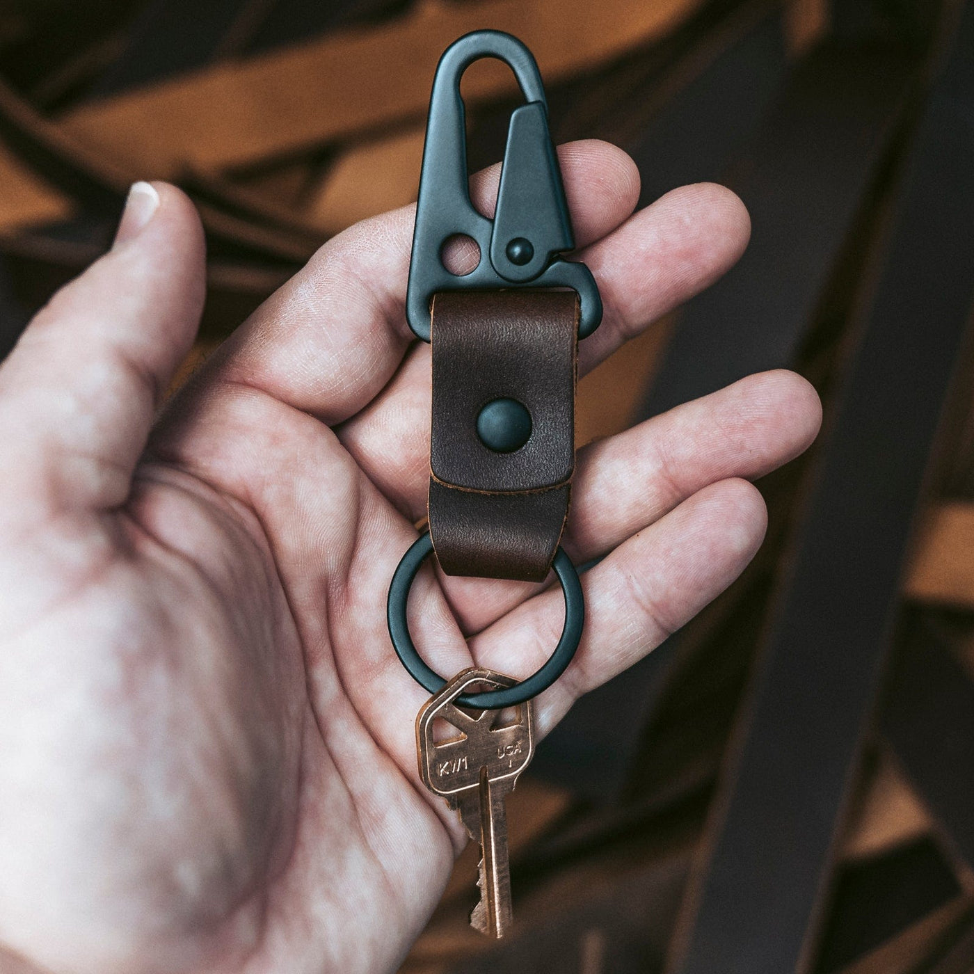 Leather Clip Keychain - Heritage Brown Popov Leather