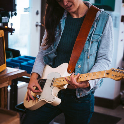 Leather Guitar Strap - English Tan Popov Leather