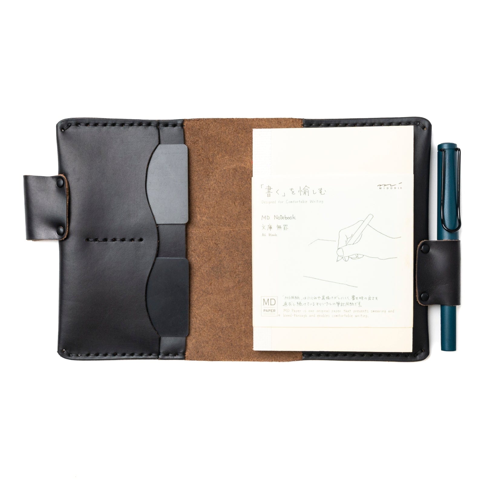 Leather Midori MD A6 Notebook Cover - Black Popov Leather