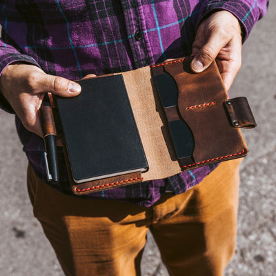 Leather Moleskine Pocket Cover - Heritage Brown Popov Leather
