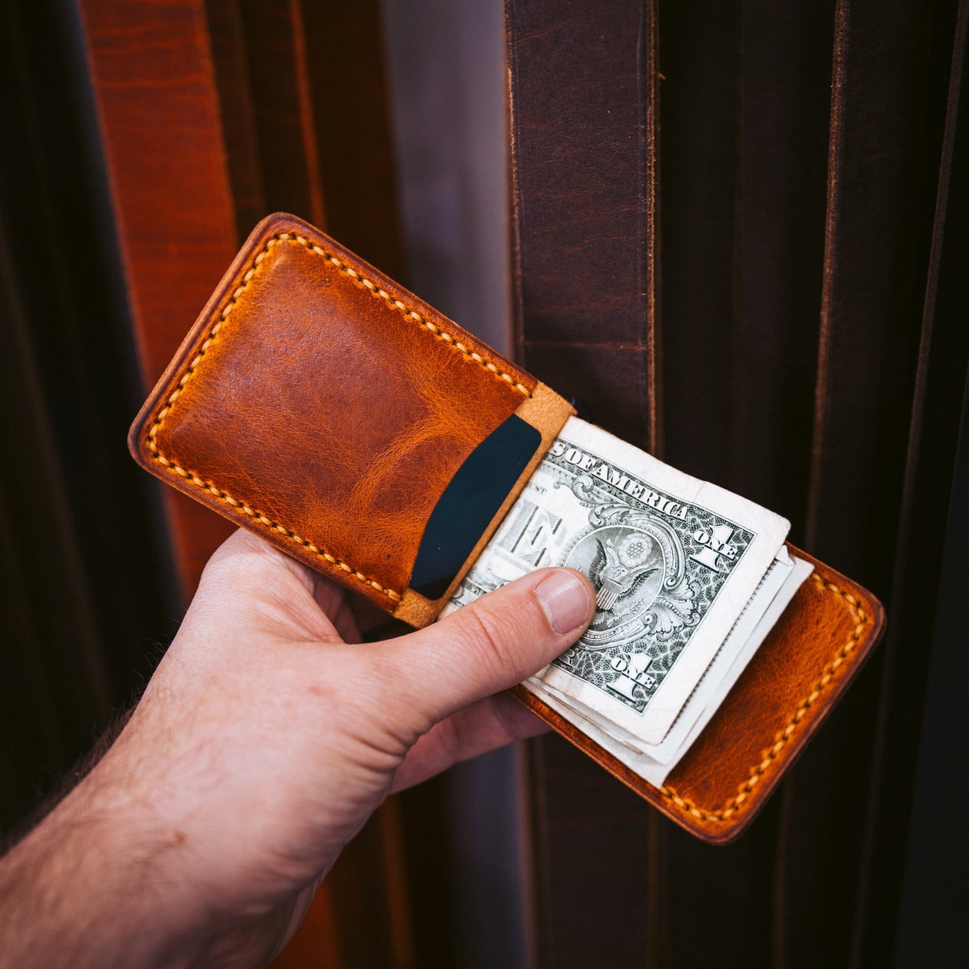 Granulated Leather Money Clip Wallet & Card Holder