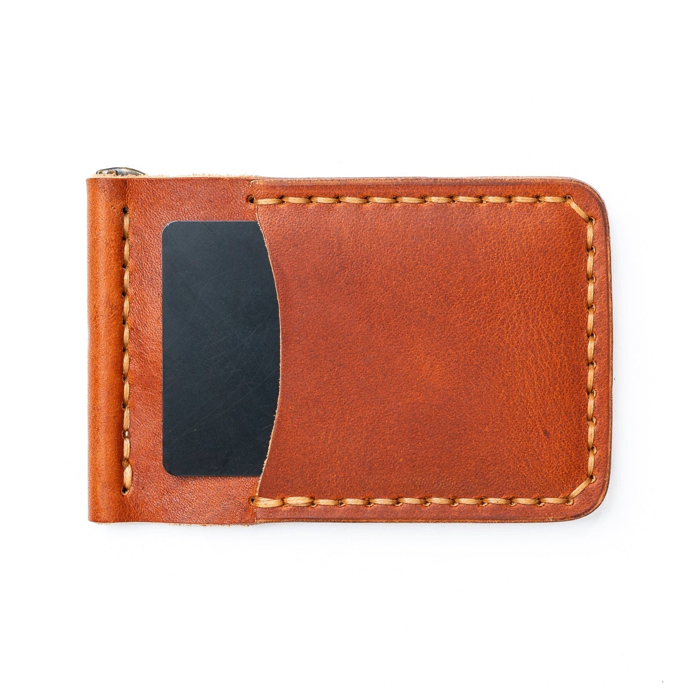 English Tan Money Clip Wallet: Secure Your Cash with Solid Brass