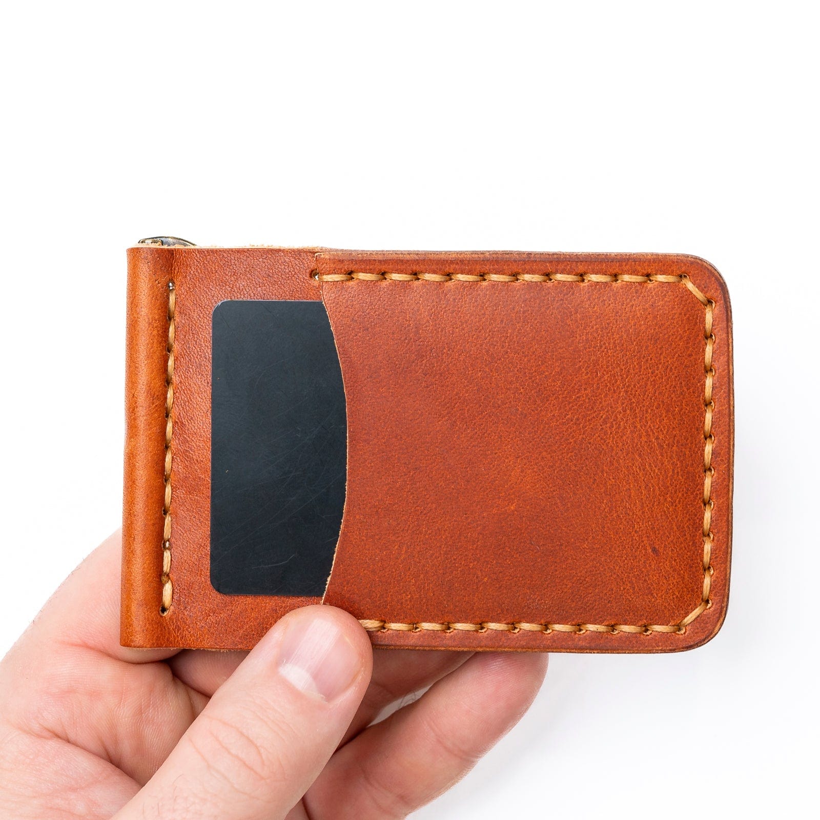 English Tan Money Clip Wallet: Secure Your Cash with Solid Brass