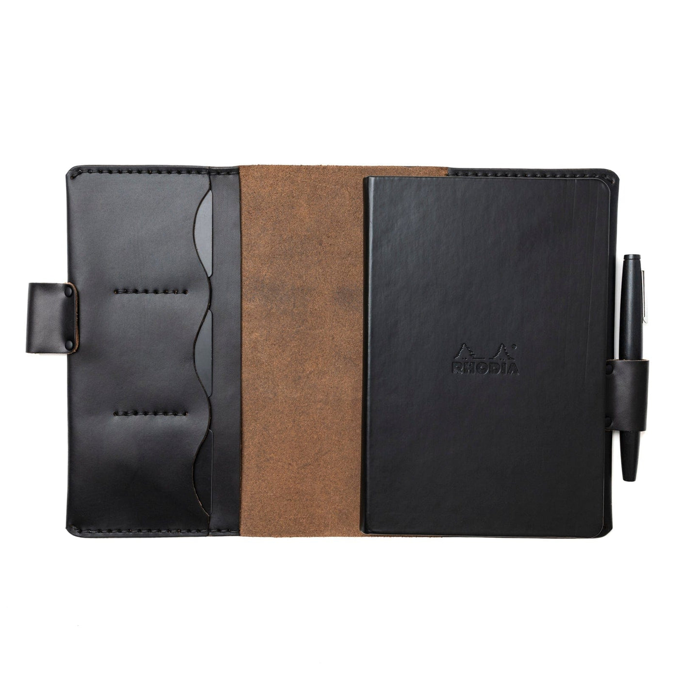 Leather Rhodia A5 Notebook Cover - Black Popov Leather