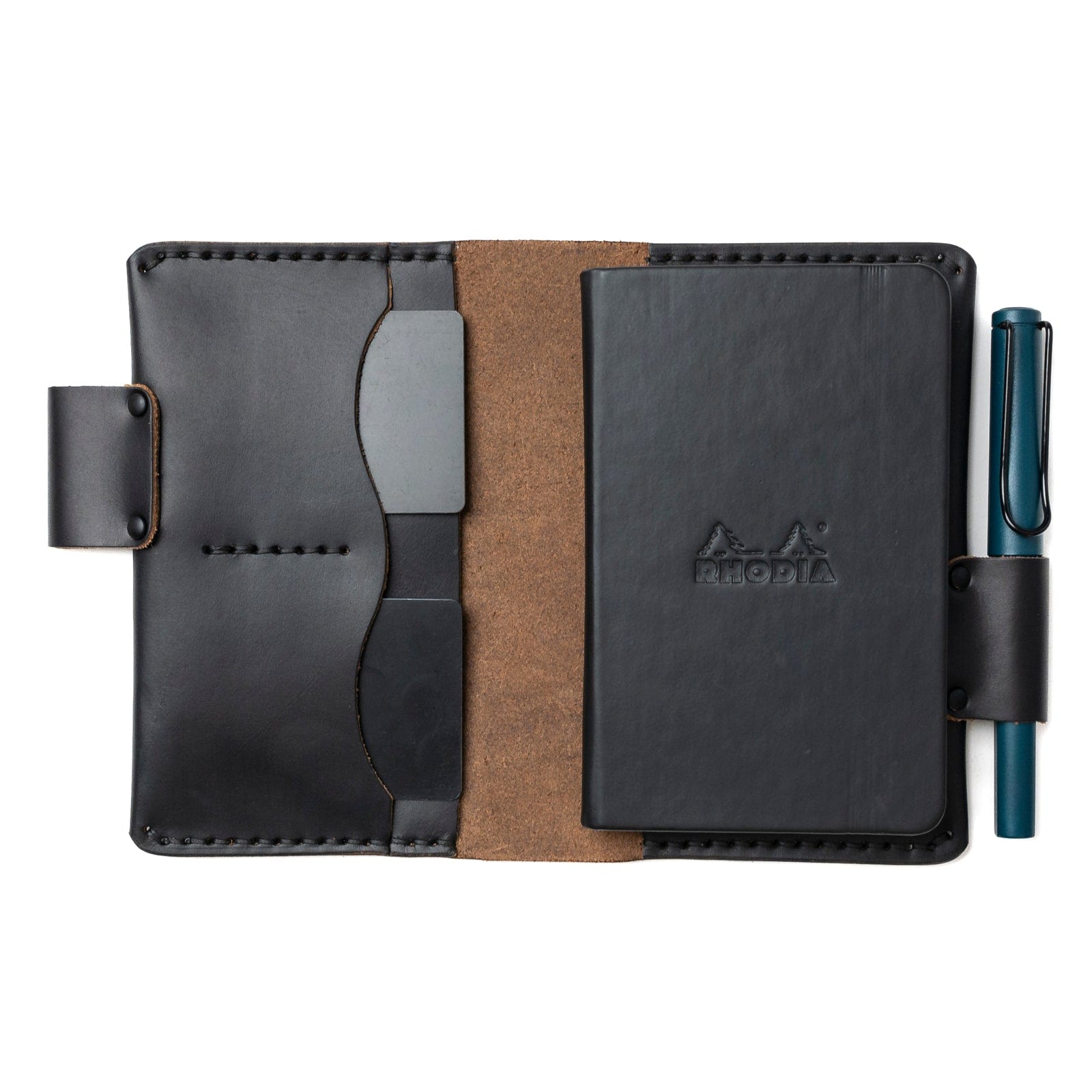 Leather Rhodia A6 Cover - Black Popov Leather