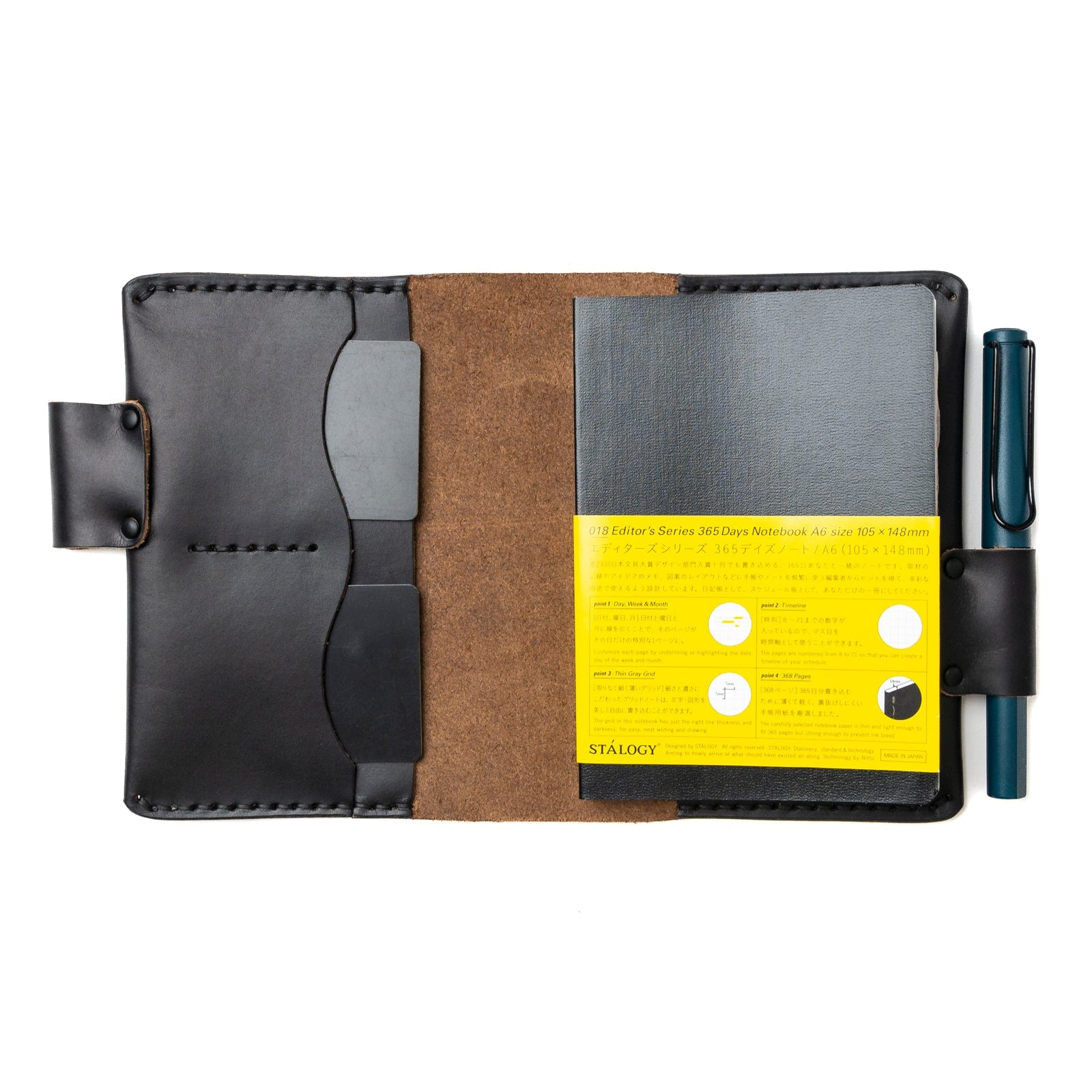 Leather Stalogy 365 Days A6 Notebook Cover - Black Popov Leather