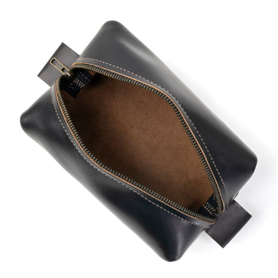 Leather Toiletry Bag - Black Popov Leather