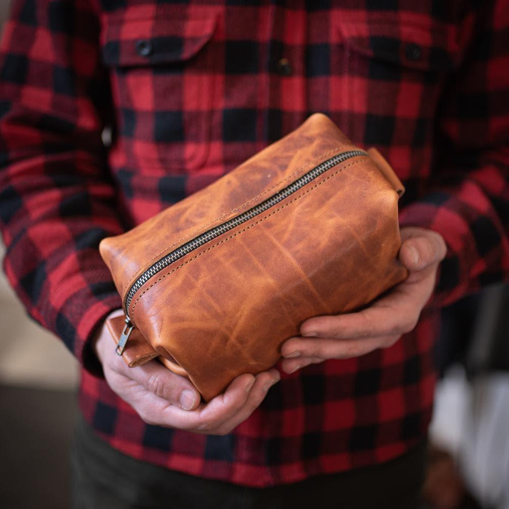 Leather Toiletry Bag - English Tan Popov Leather