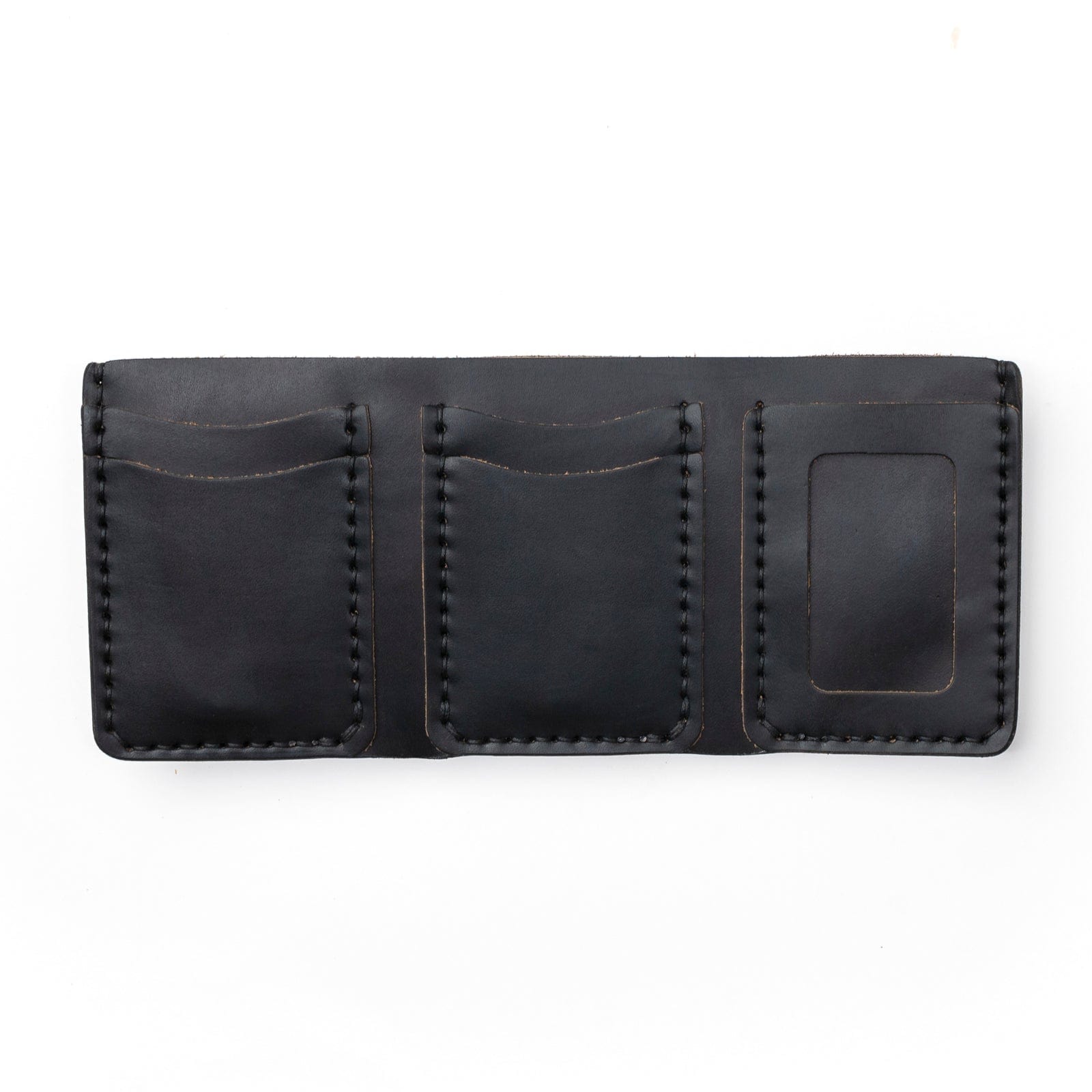 Leather Trifold Wallet - Black Popov Leather