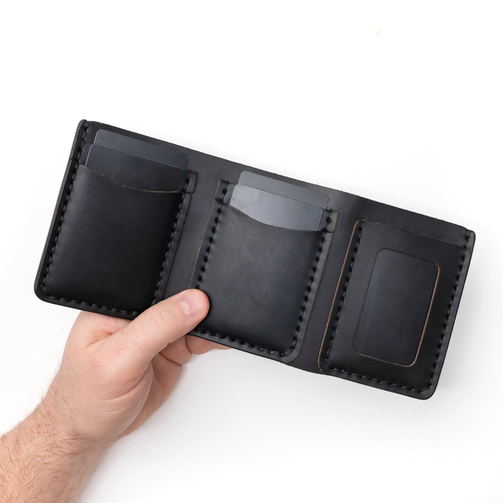 Leather Trifold Wallet - Black Popov Leather