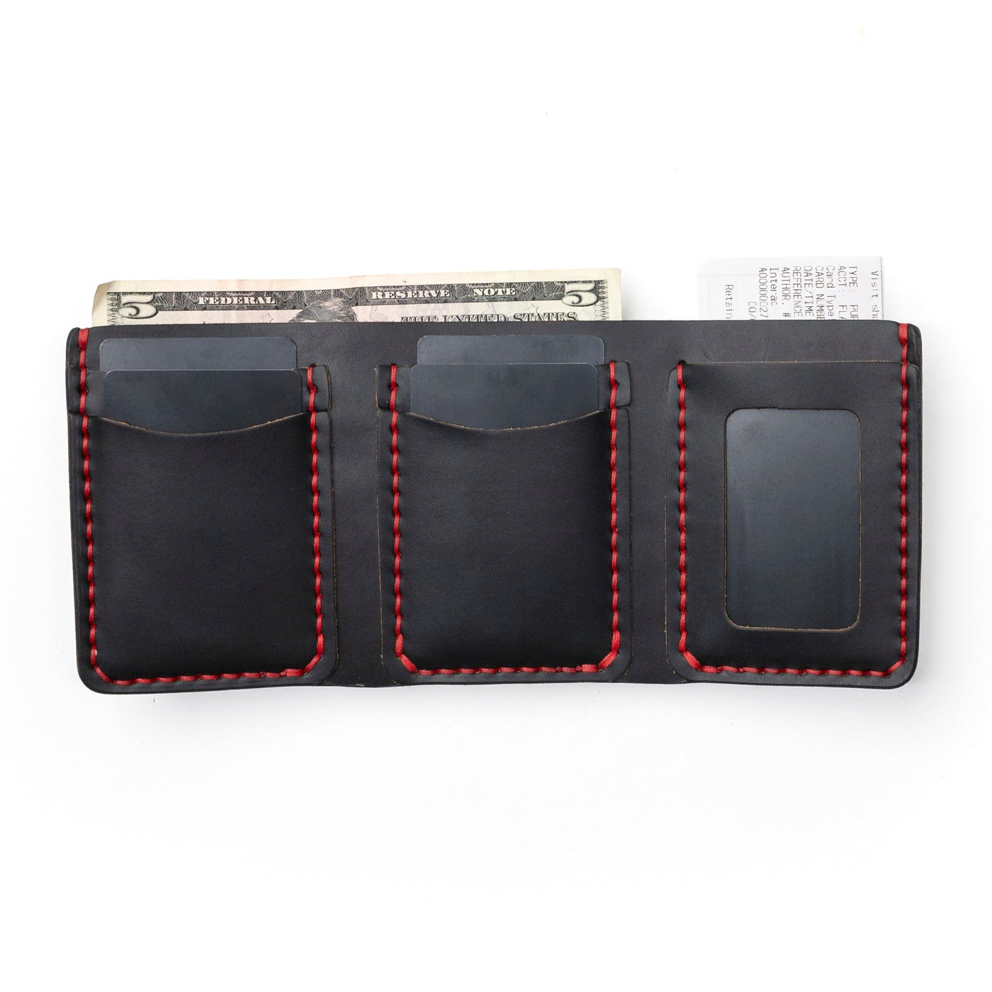 Leather Trifold Wallet - Black Popov Leather