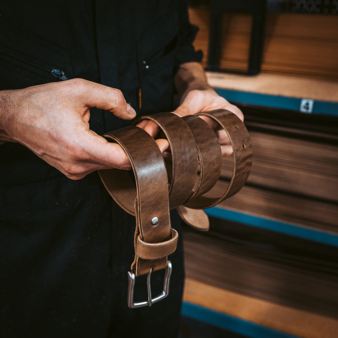 Burnished leather belt edges