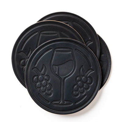 Merlot Coasters - Black - 4 Pack Popov Leather